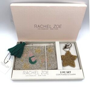 Rachel Zoe Beaded Coin Purse and Star Charm 2 Piece Set Champagne Gold Silver